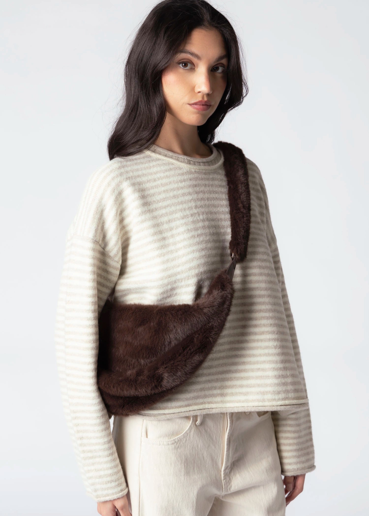 swatch_Coffee Roast rino and pelle Nayla faux fur crossbody bag