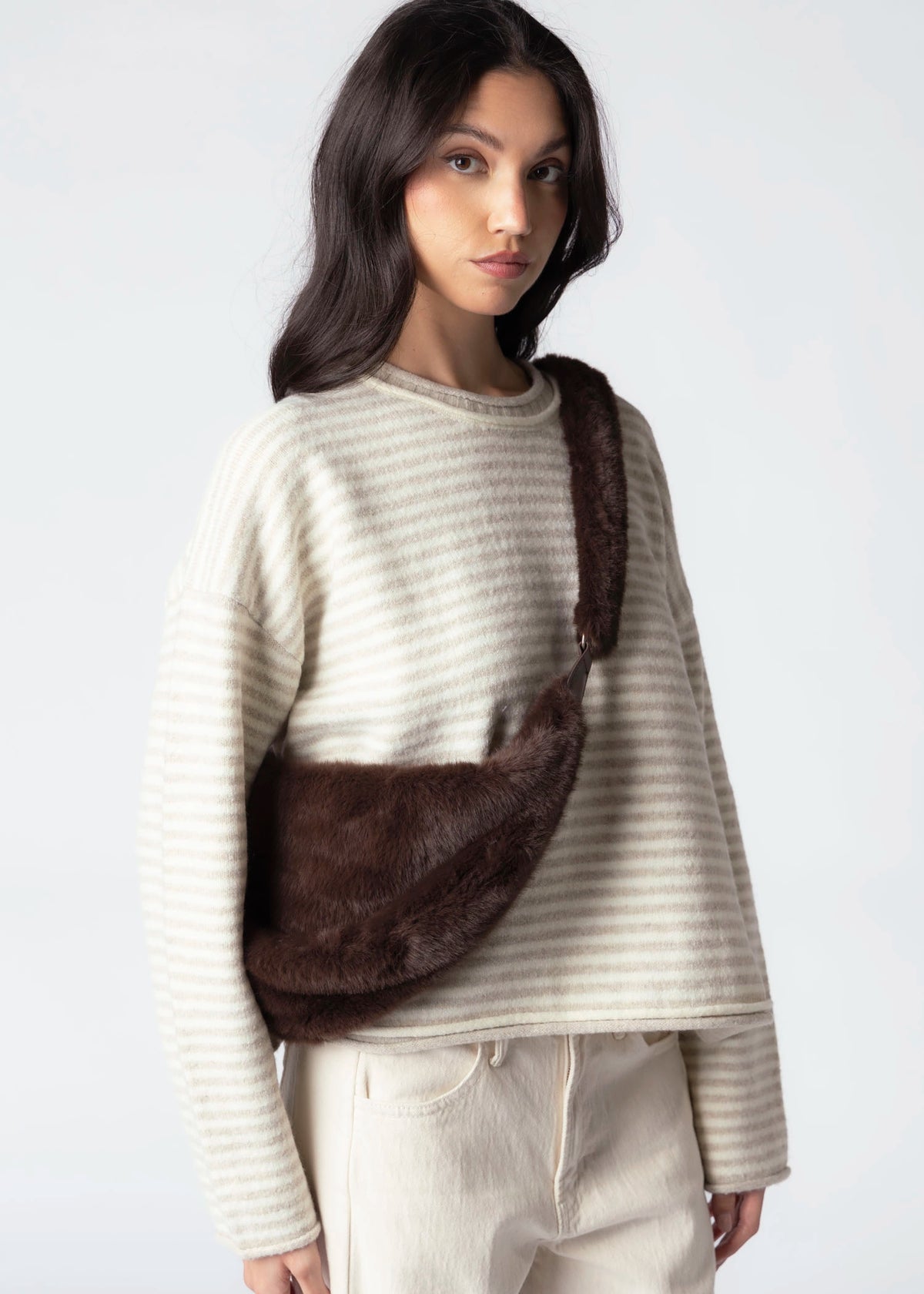 swatch_Coffee Roast rino and pelle Nayla faux fur crossbody bag