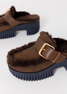 swatch_Chocolate 4ccccees plia amber platform shearling clog