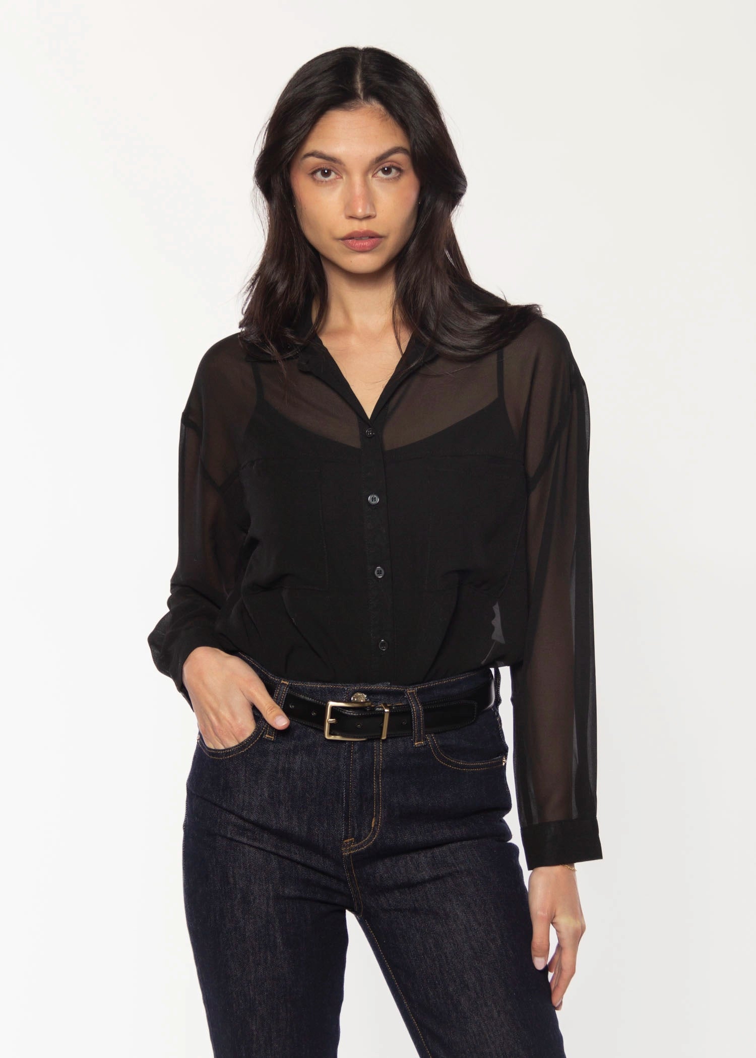 swatch-Black greyson sheer shirt 