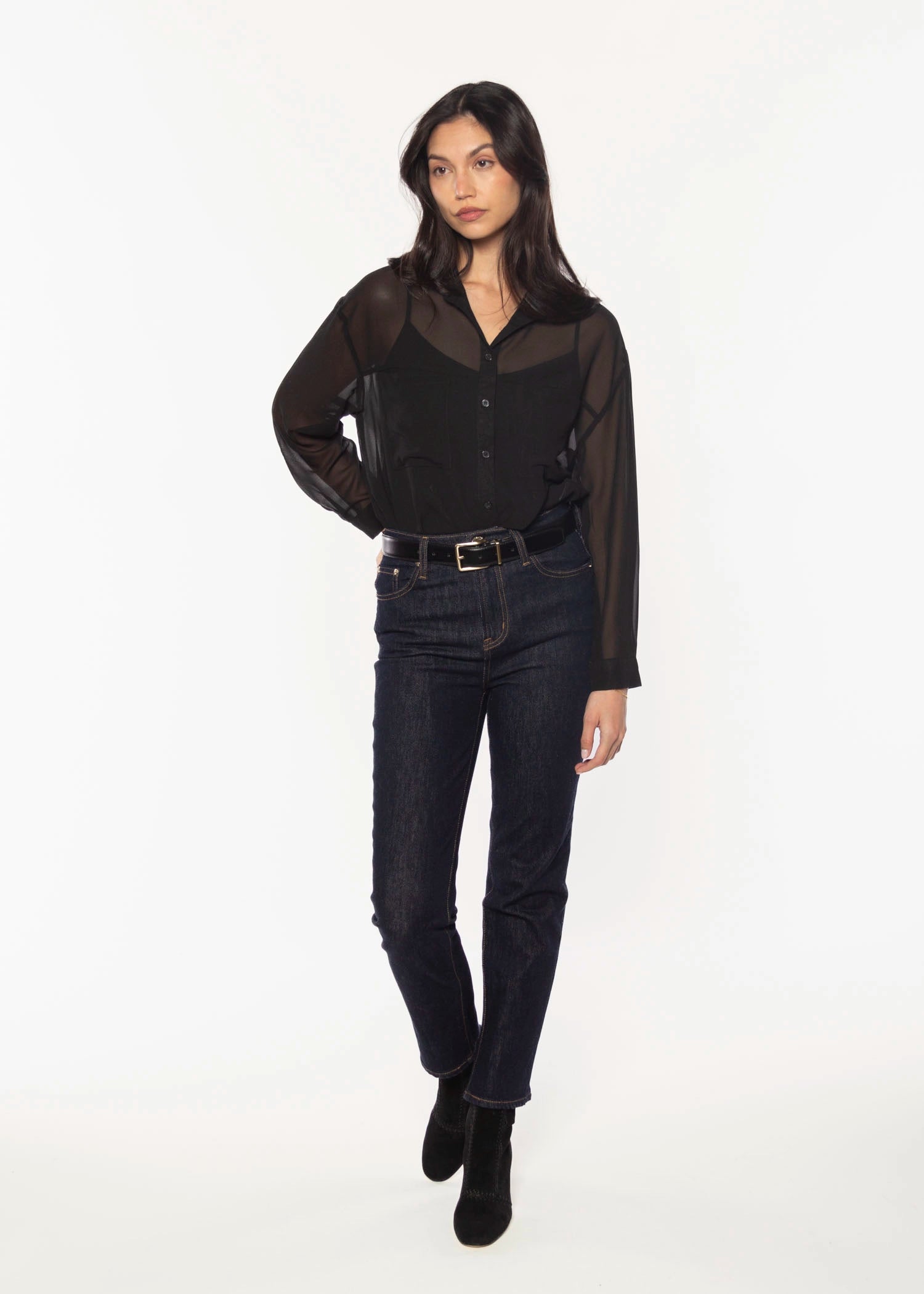 swatch-Black greyson sheer shirt 