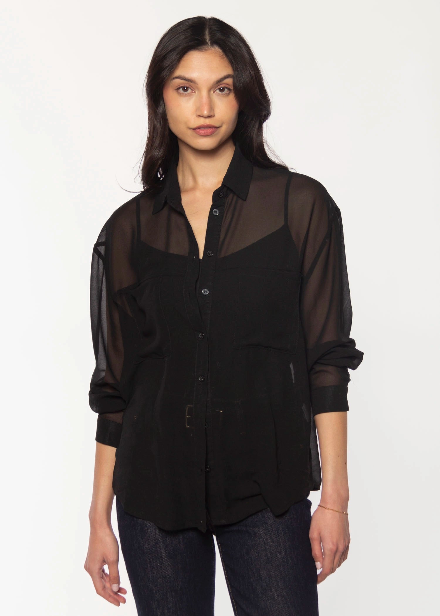 swatch-Black greyson sheer shirt 