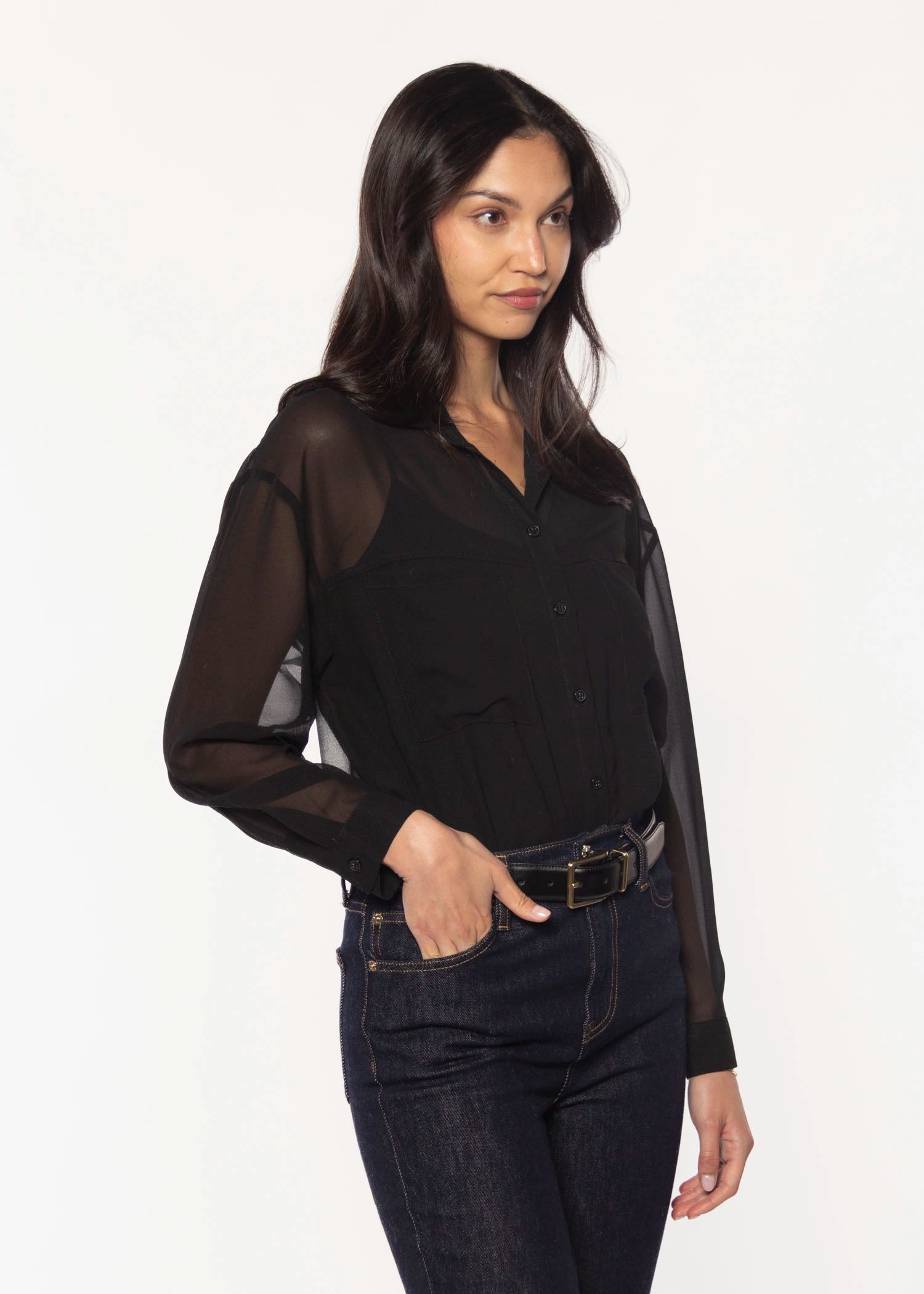 swatch-Black greyson sheer shirt 