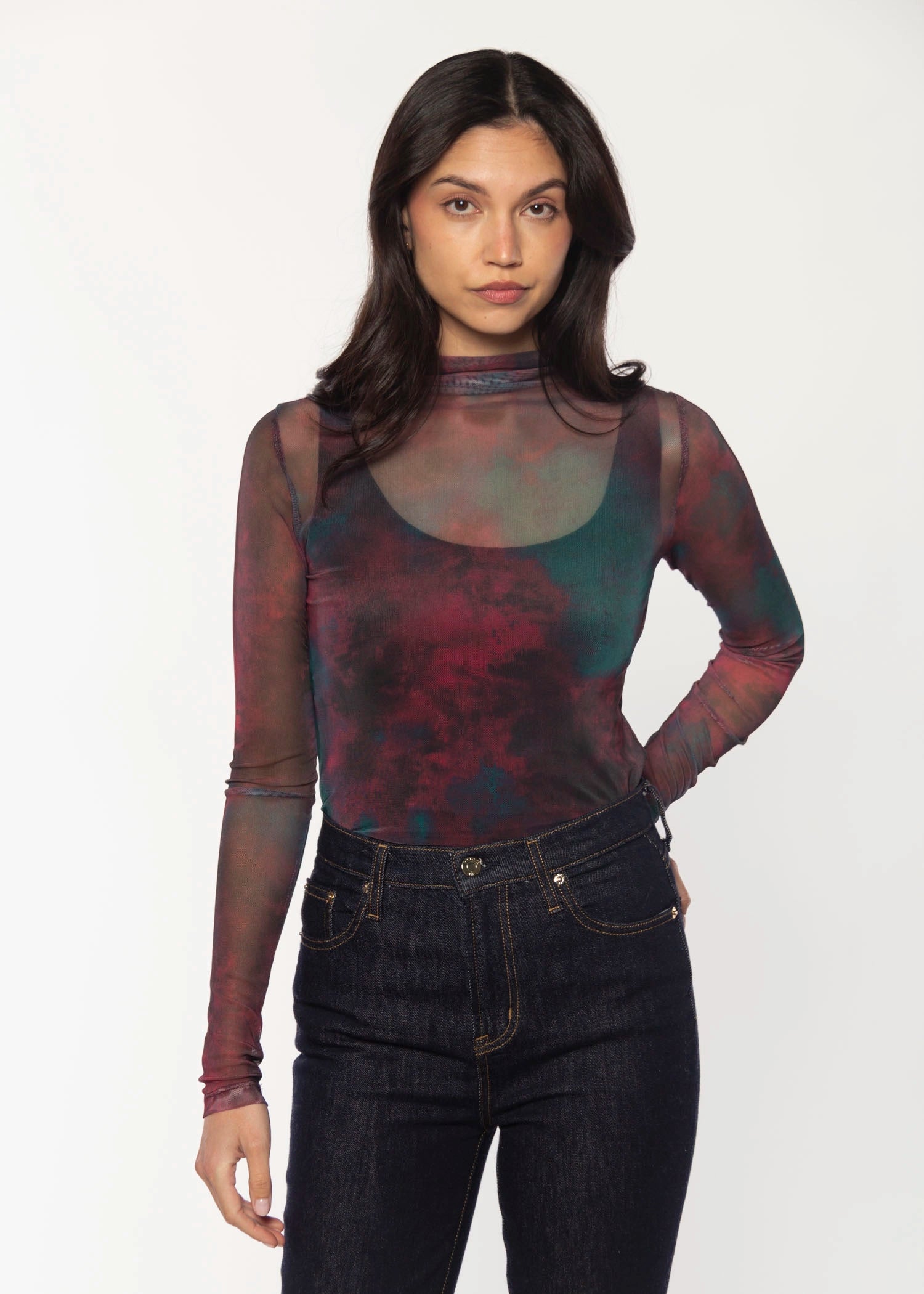 swatch-Burgundy tess mesh top