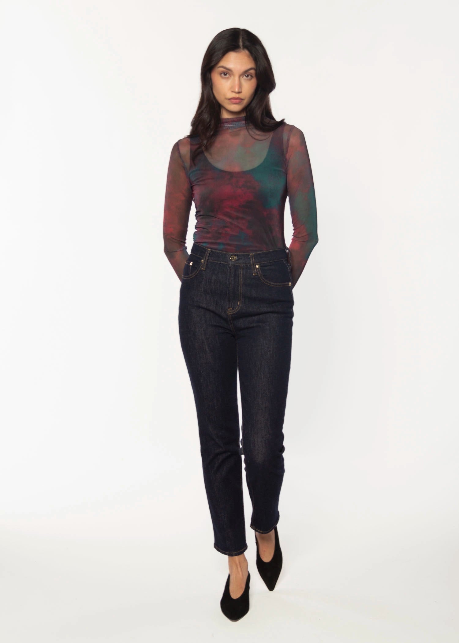 swatch-Burgundy tess mesh top