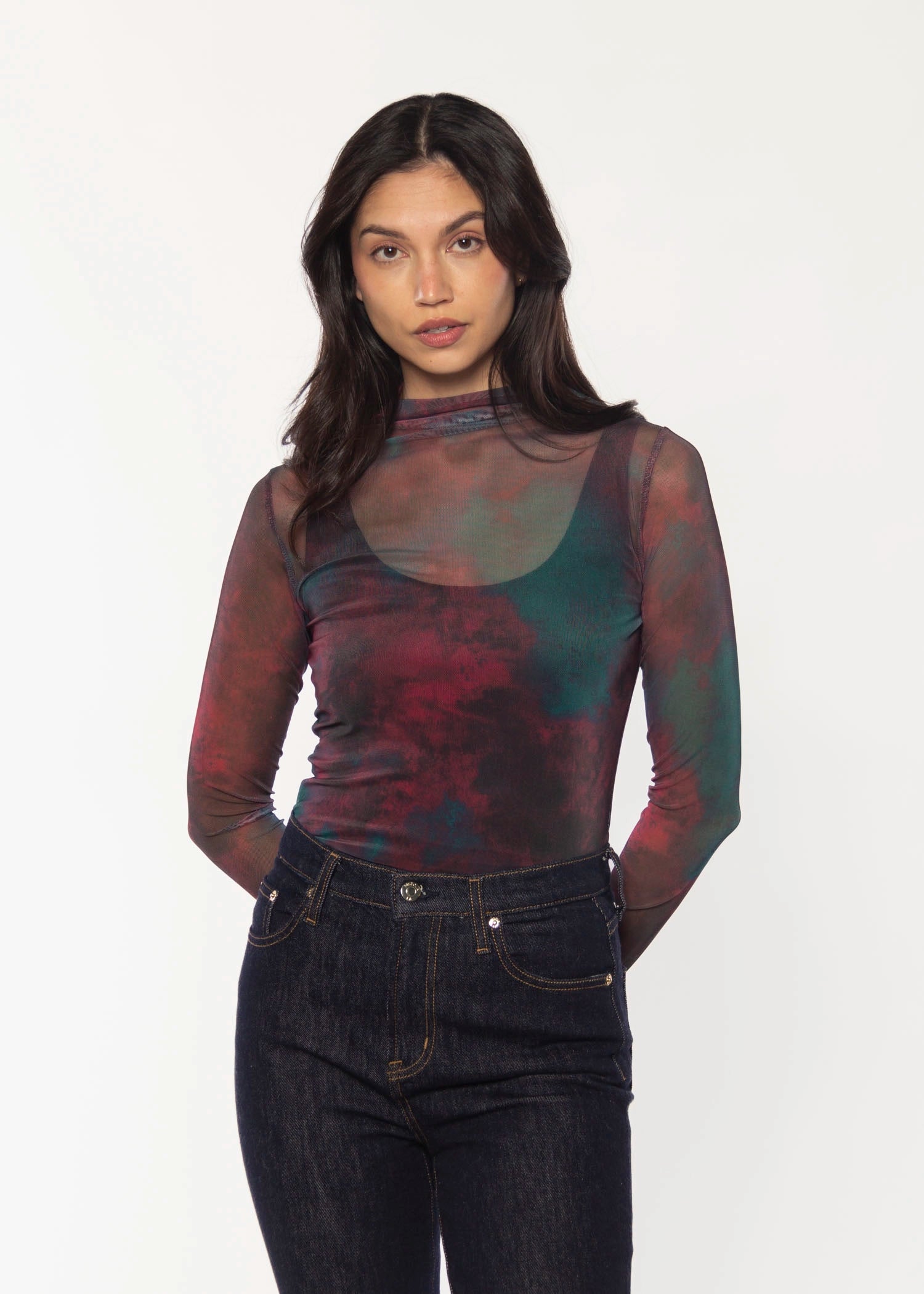 swatch-Burgundy tess mesh top