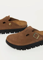 swatch_Dark Tea Suede boston chunky clog shoes