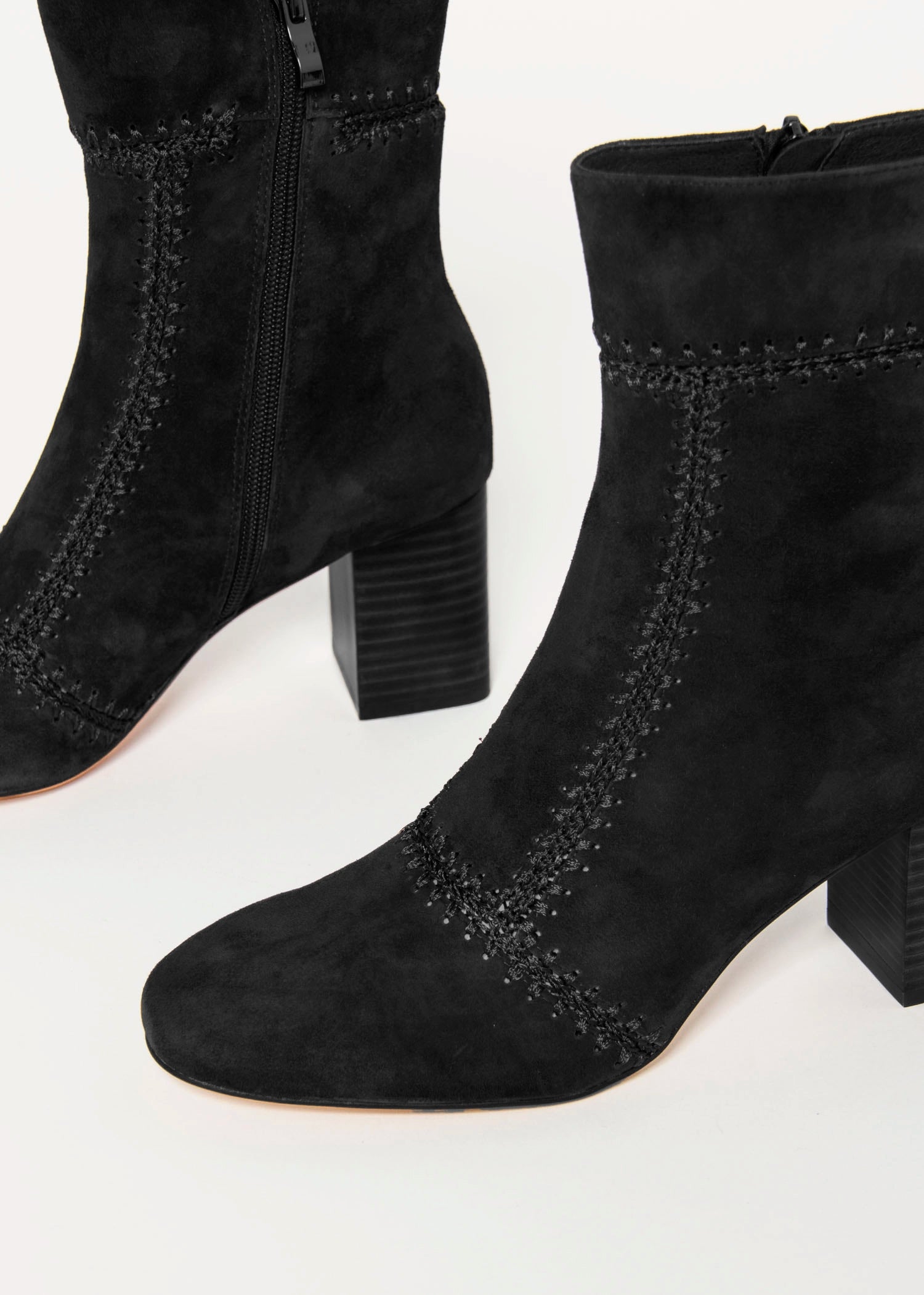 swatch_Black Suede story heeled boots shoes