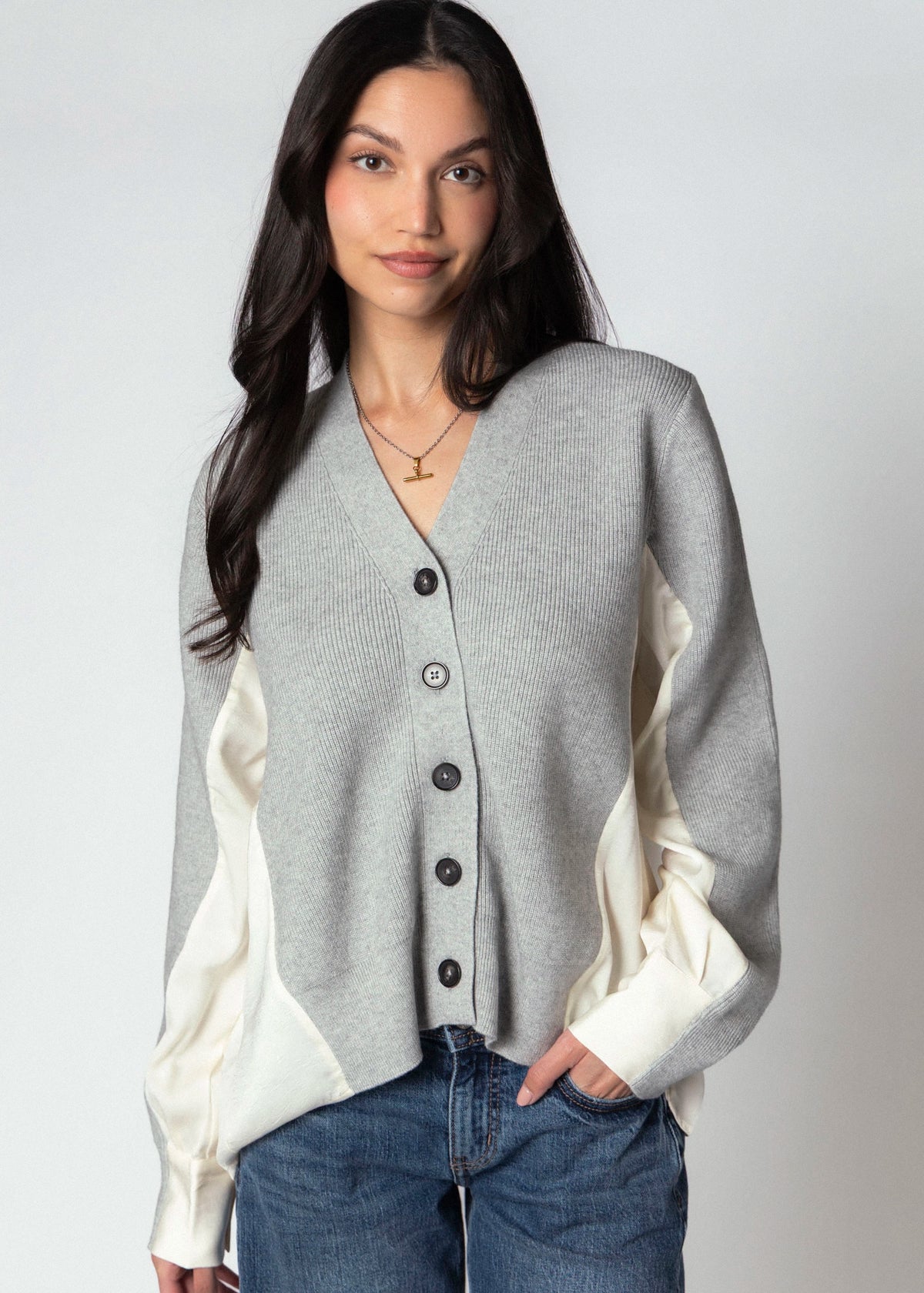 swatch_Light Heather fifteen twenty celine mixed media cardigan