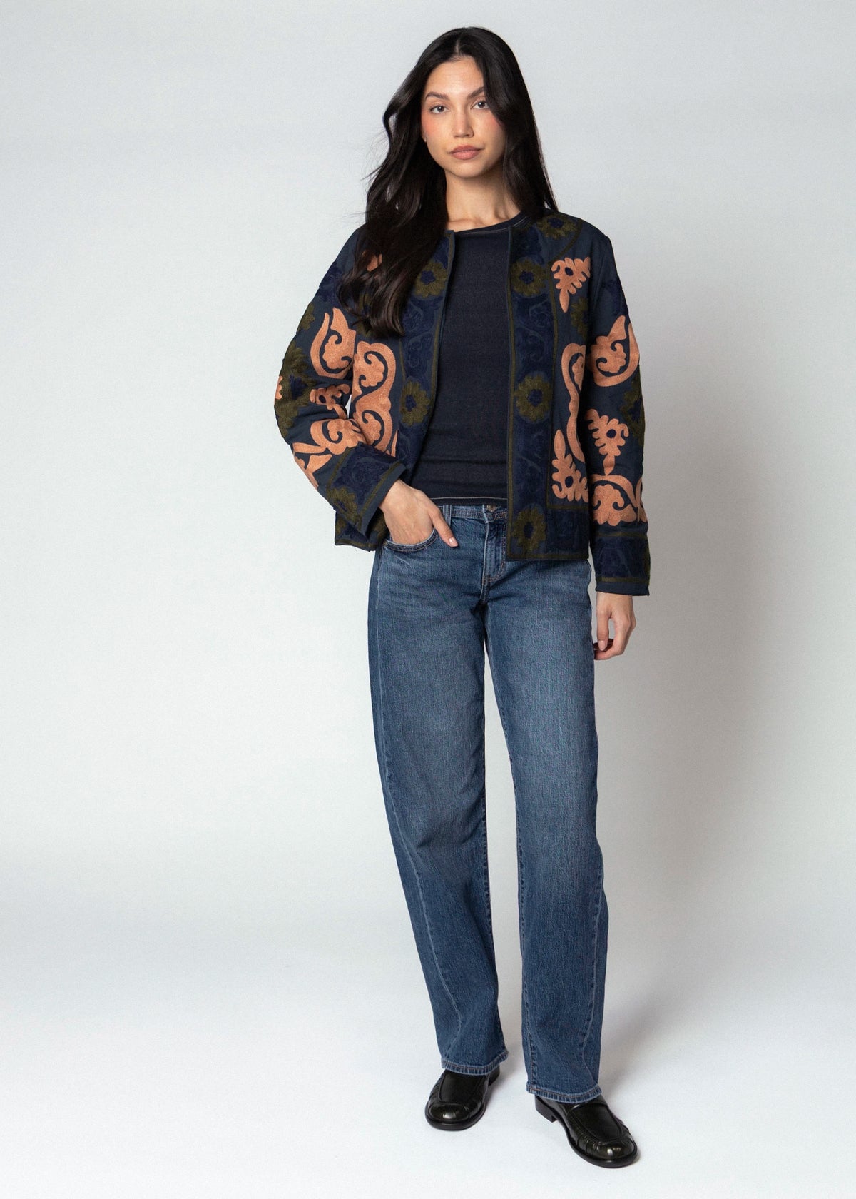 swatch_Navy embroidered cotton jacket
