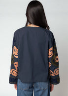 swatch_Navy embroidered cotton jacket