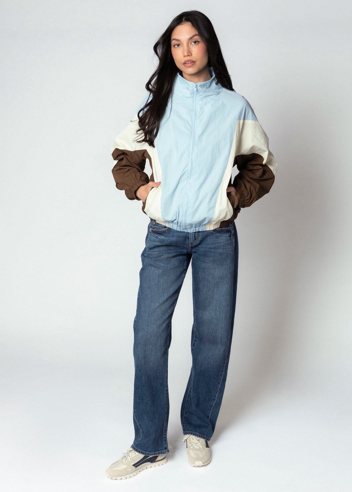 swatch_Blue/Cream pretty garbage goldie funnel neck windbreaker jacket