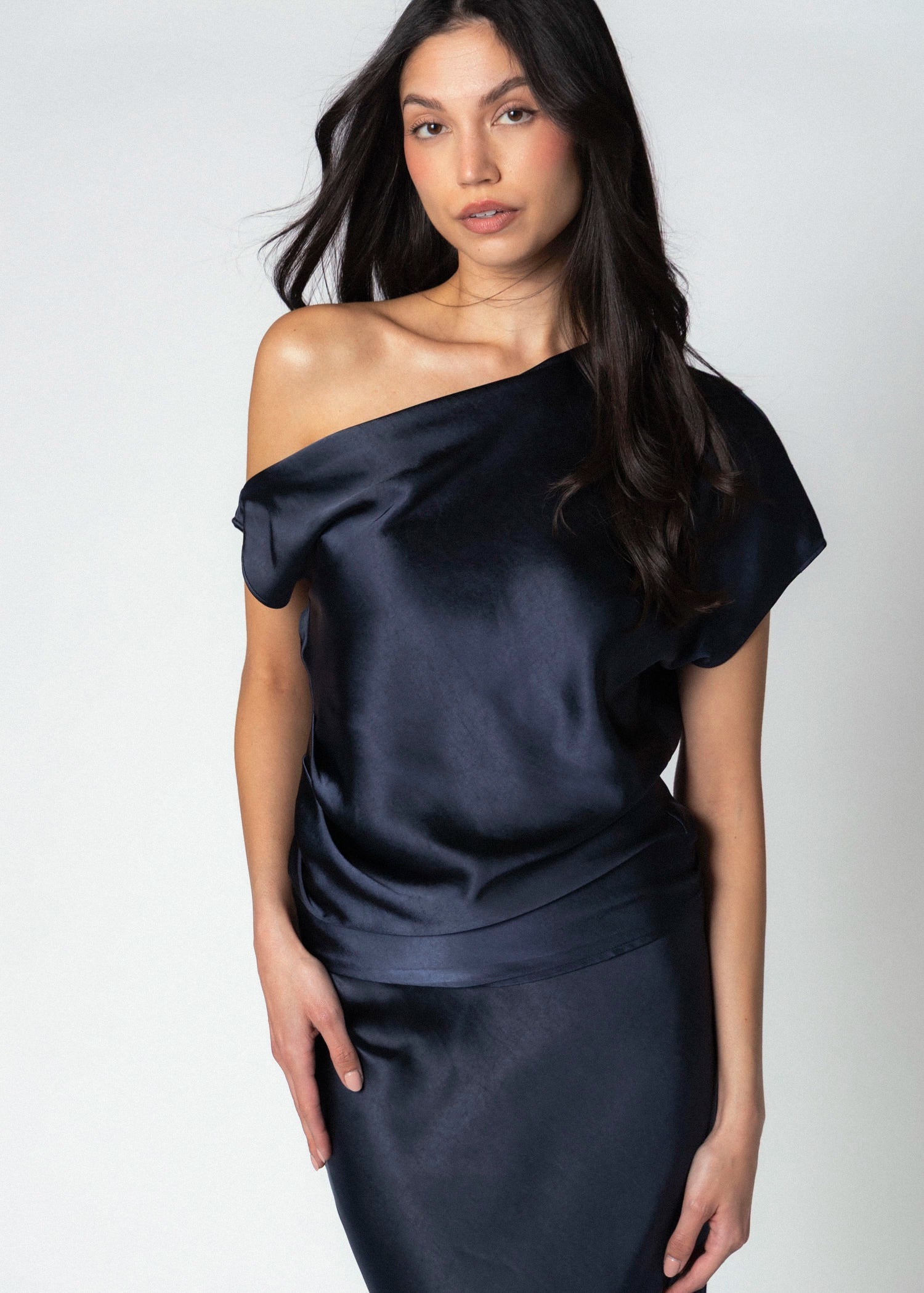 swatch_Navy greylin nellie asymmetric satin top