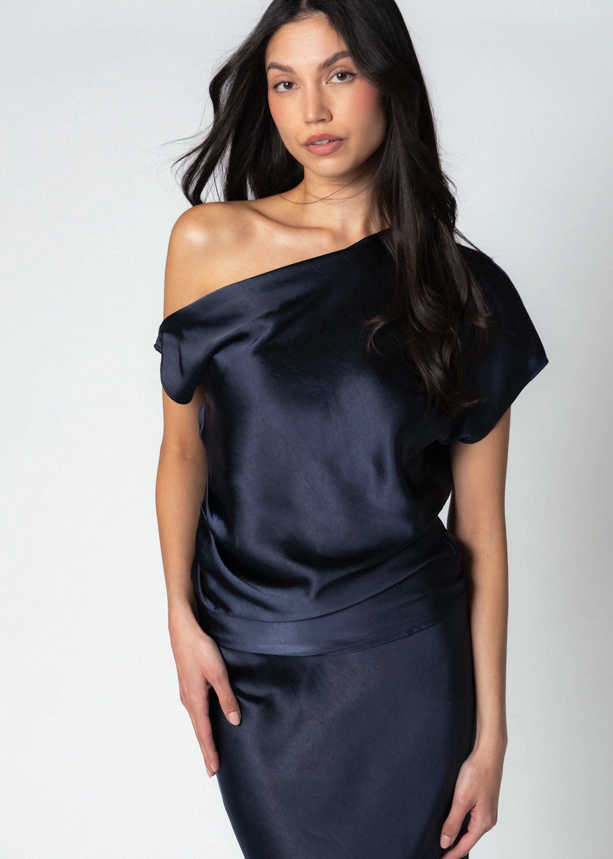 swatch_Navy greylin nellie asymmetric satin top