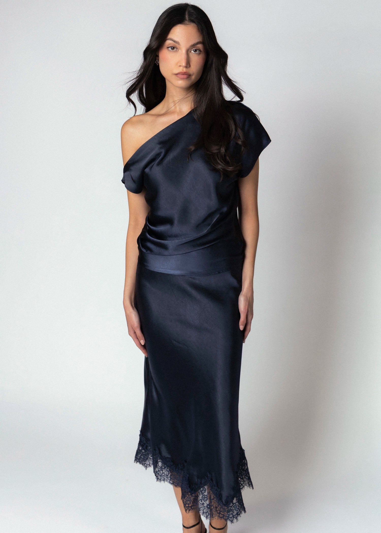 swatch_Navy greylin nina satin skirt with lace trim