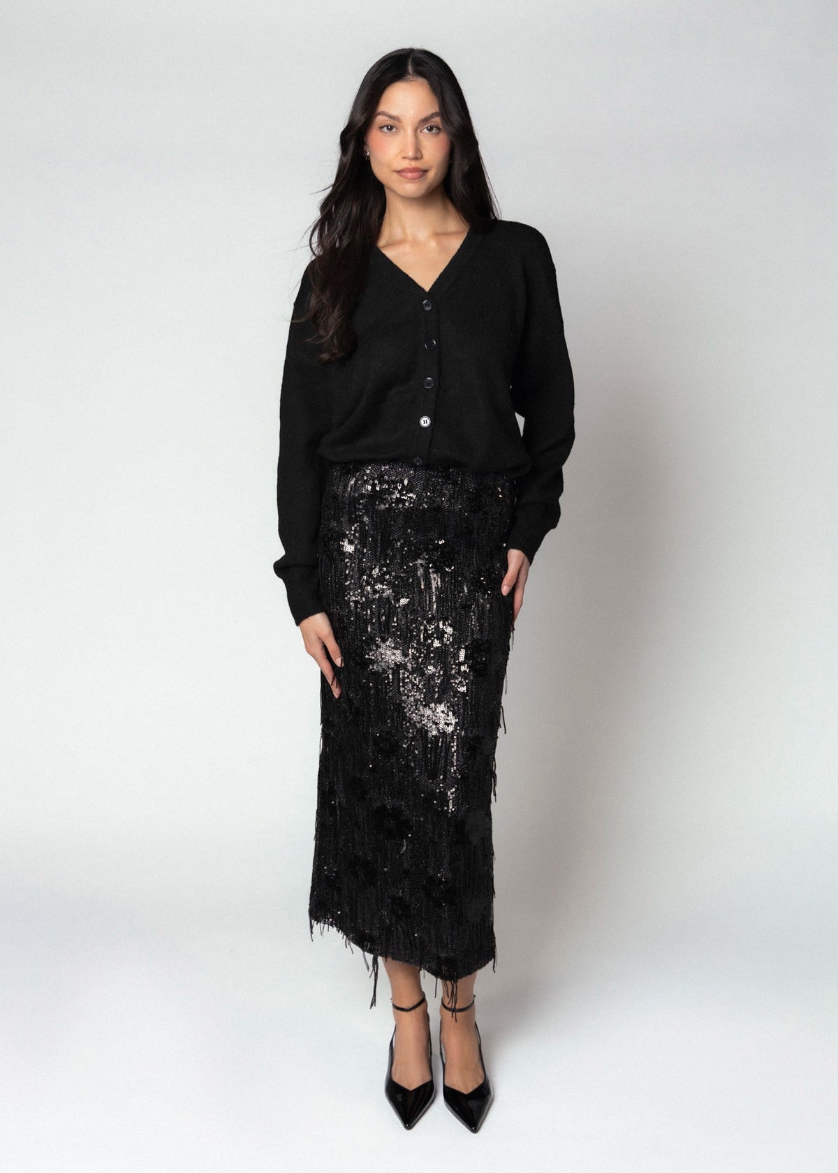 swatch_Black fifteen twenty arden sequin midi skirt