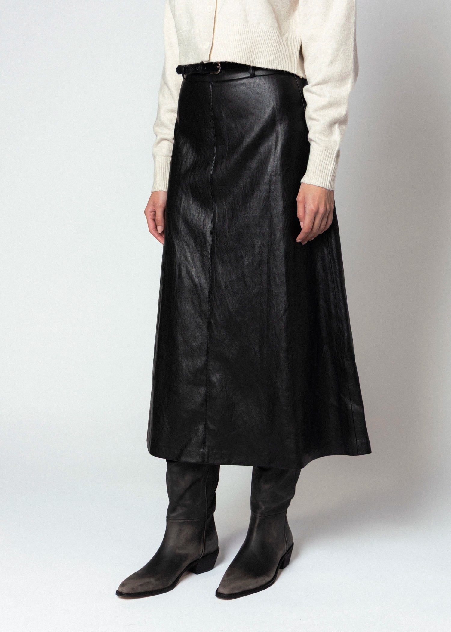 swatch_Black fifteen twenty bodie faux leather midi skirt