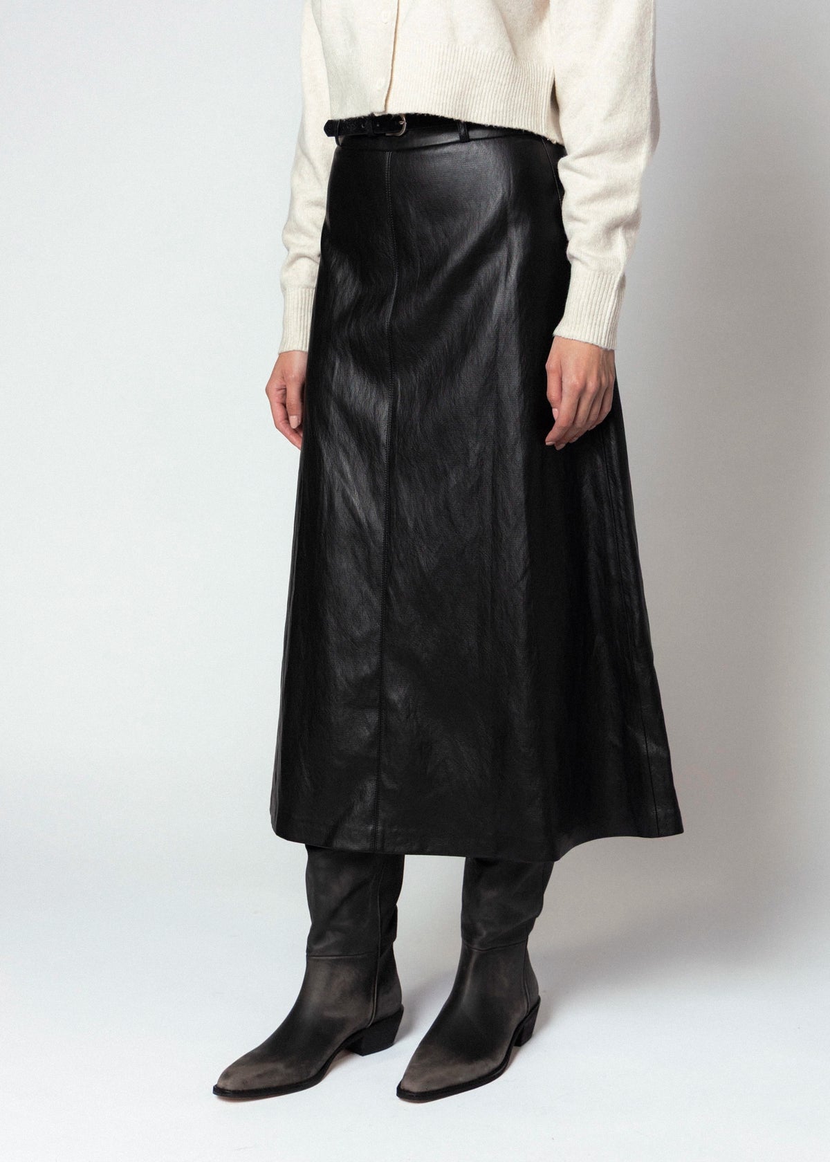 swatch_Black fifteen twenty bodie faux leather midi skirt