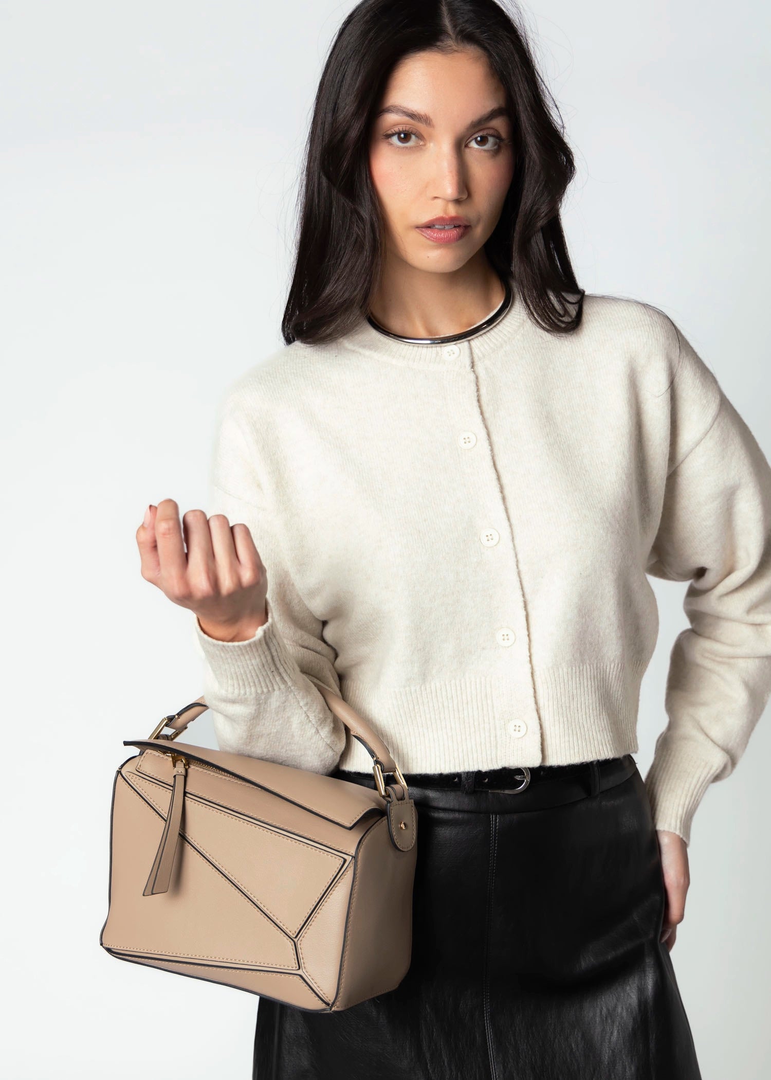 swatch_Taupe rosalia leather puzzle bag