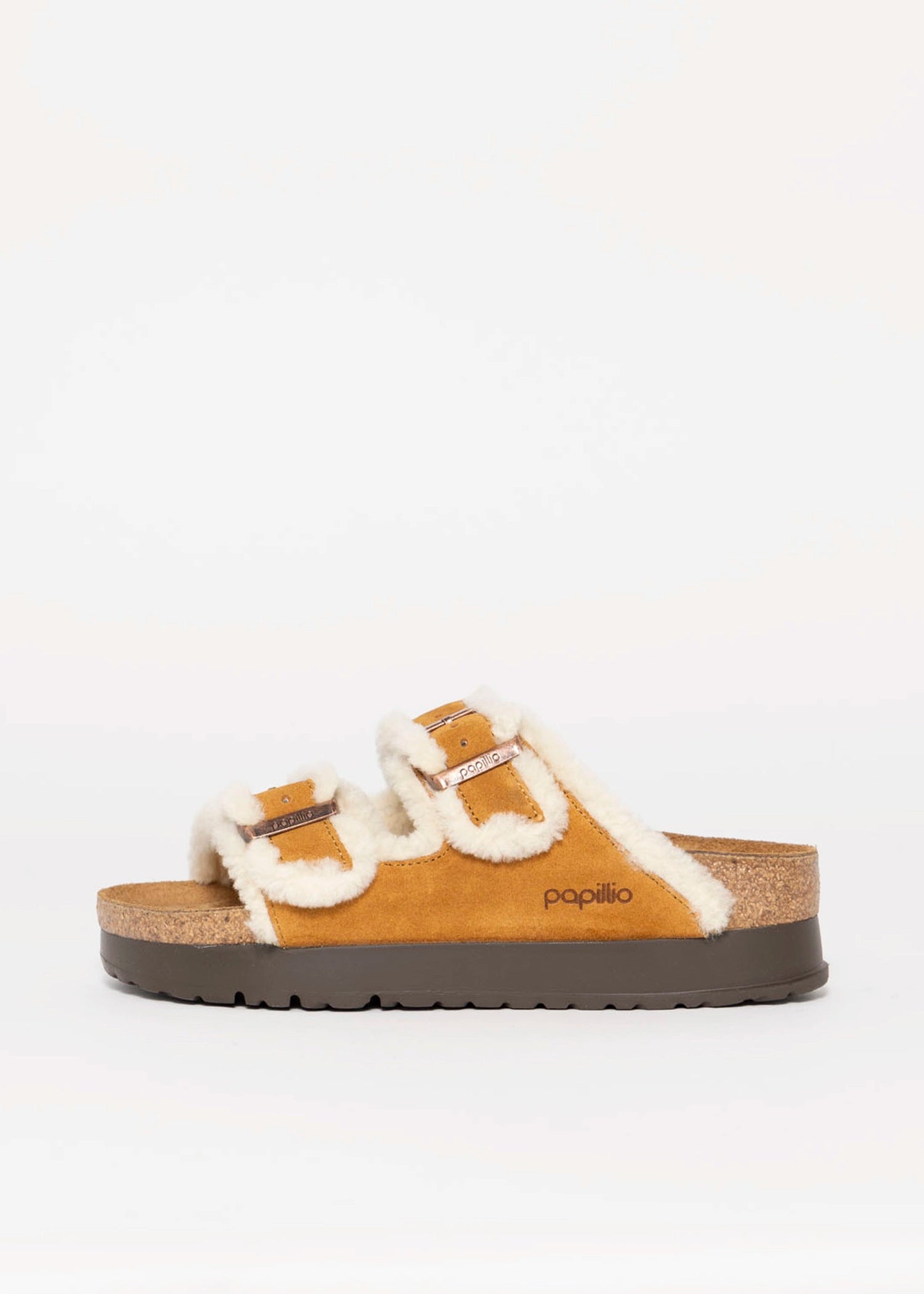 swatch_Brown Suede papillio by birkenstock arizona teddy platform sandal