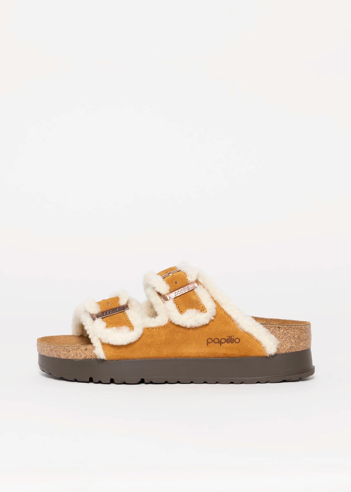 swatch_Brown Suede papillio by birkenstock arizona teddy platform sandal