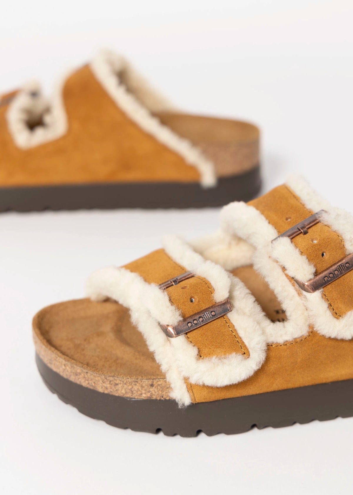 swatch_Brown Suede papillio by birkenstock arizona teddy platform sandal