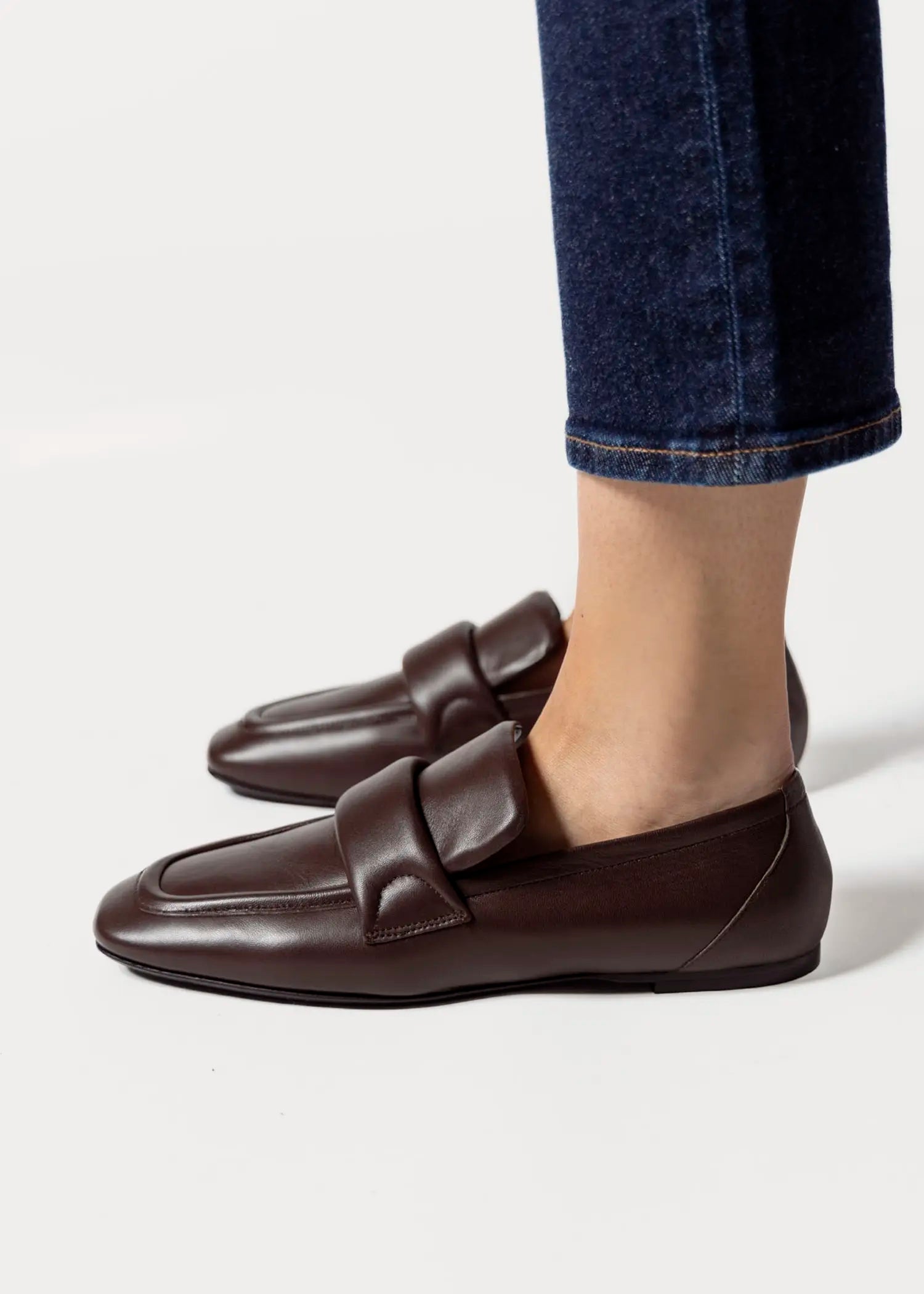 swatch_dark brown leather leather loafer flat shoes