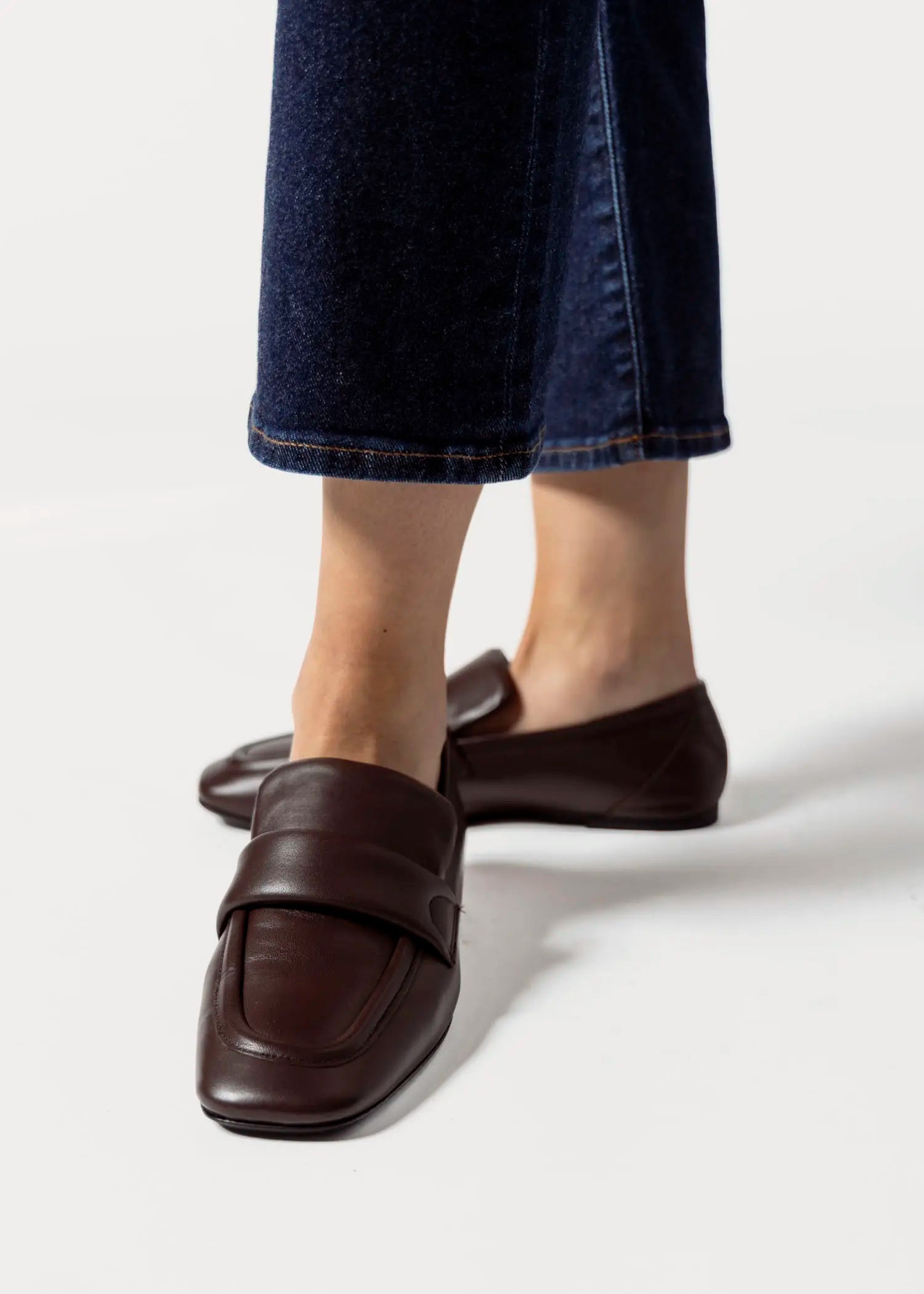 swatch_dark brown leather leather loafer flat shoes