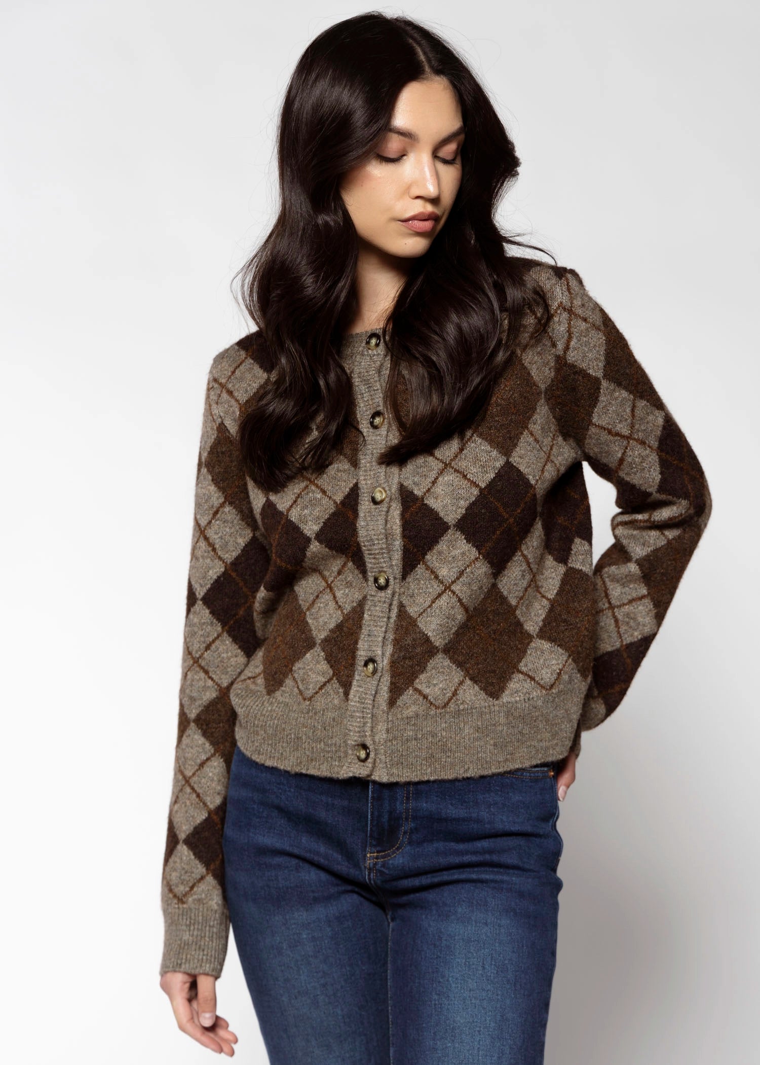 swatch_Chocolate/Grey argyle sweater cardigans