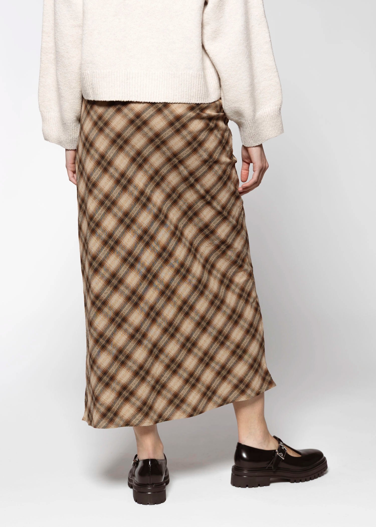 swatch_Brown Multi plaid. midi skirt