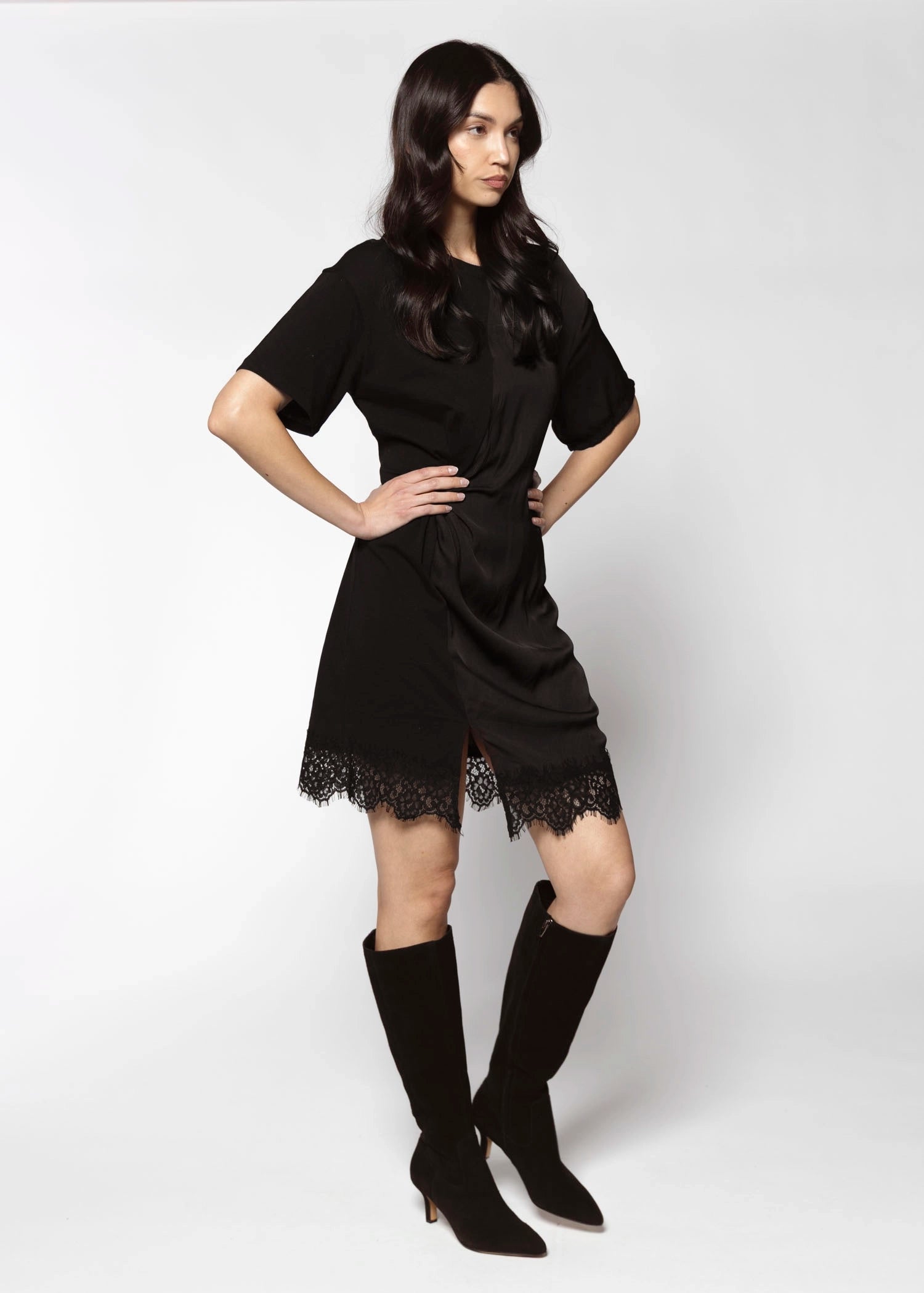 swatch_Black satin mix tshirt dress