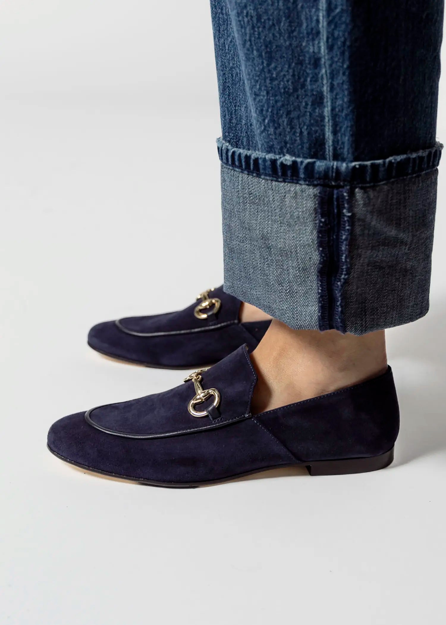 swatch_navy suede loafer with bit flat shoes