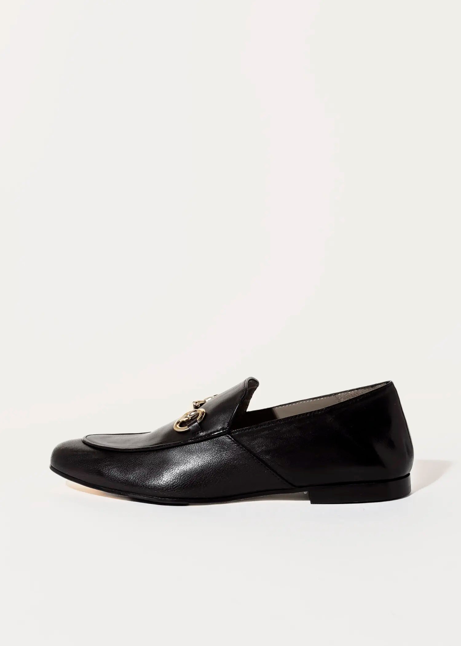 swatch_black leather loafer with bit flat shoes