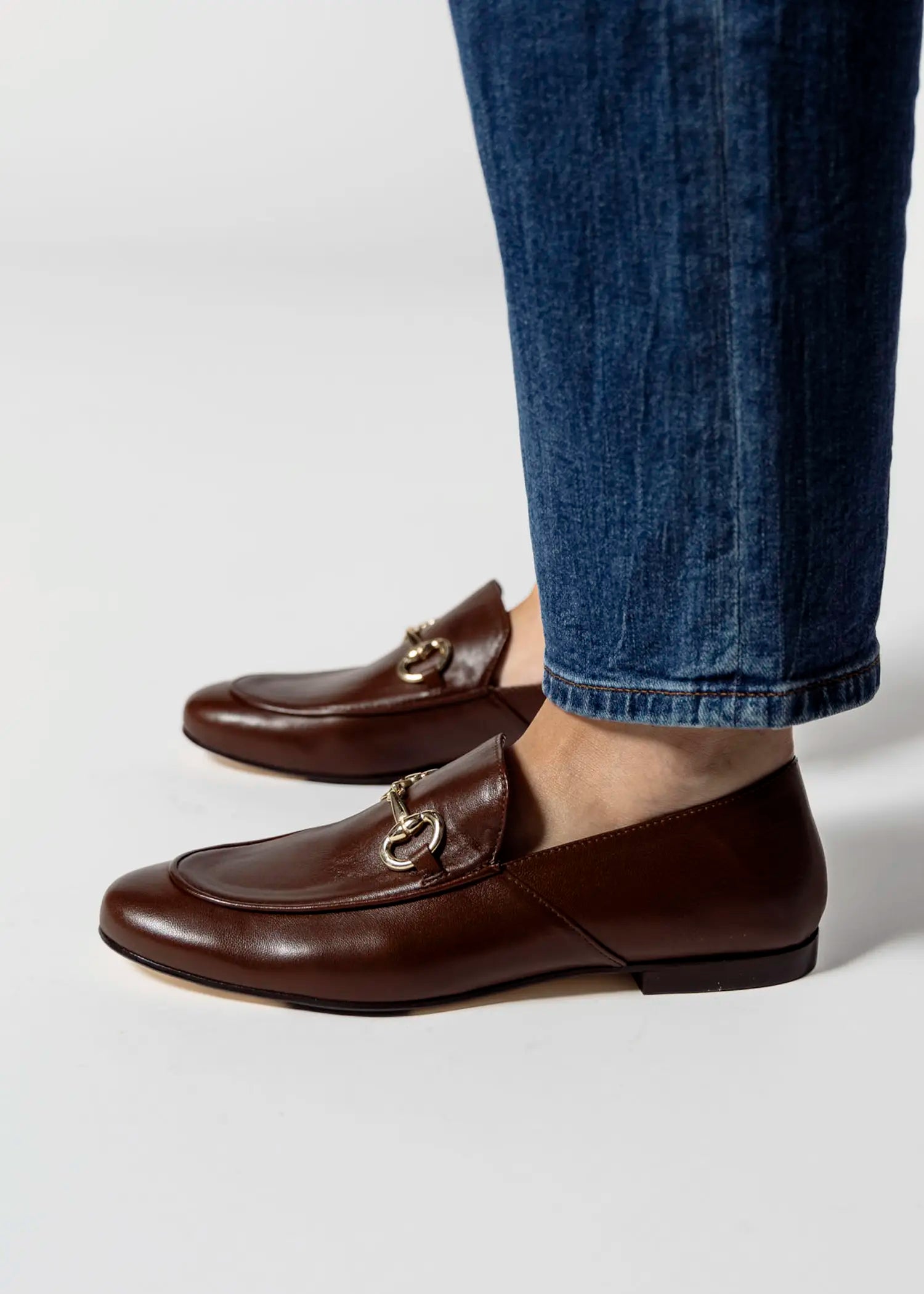 swatch_brown leather loafer with bit flat shoes