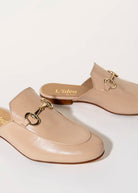swatch_ecru leather leather mule with bit flat shoes