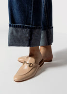 swatch_ecru leather leather mule with bit flat shoes