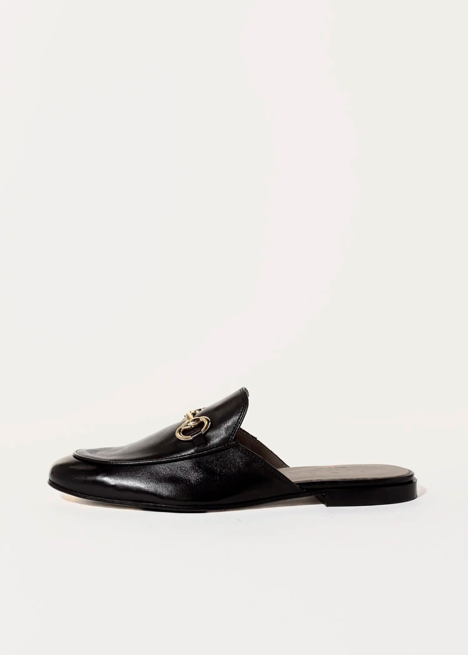 swatch_black leather leather mule with bit flat shoes