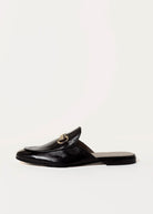 swatch_black leather leather mule with bit flat shoes