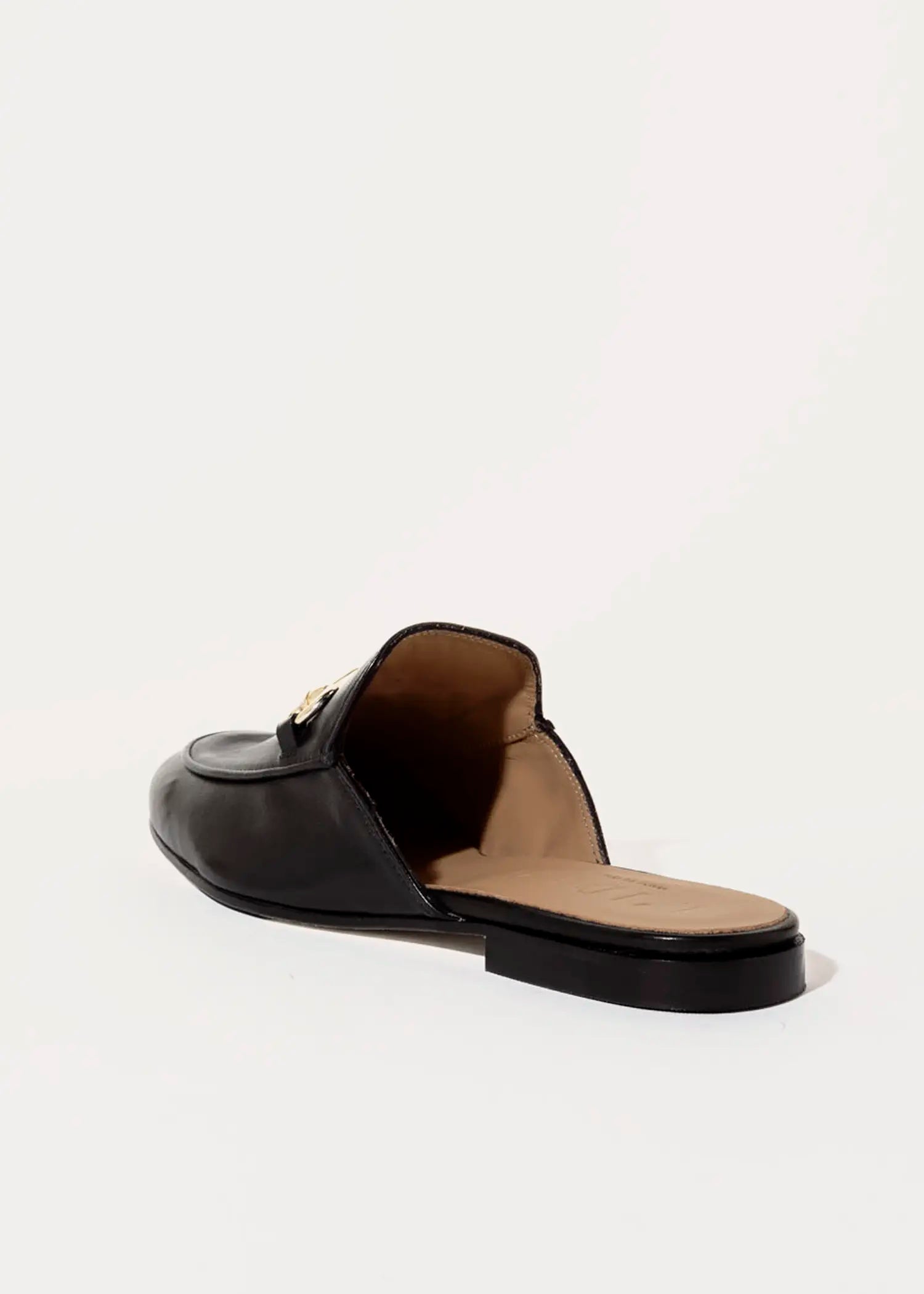 swatch_black leather leather mule with bit flat shoes