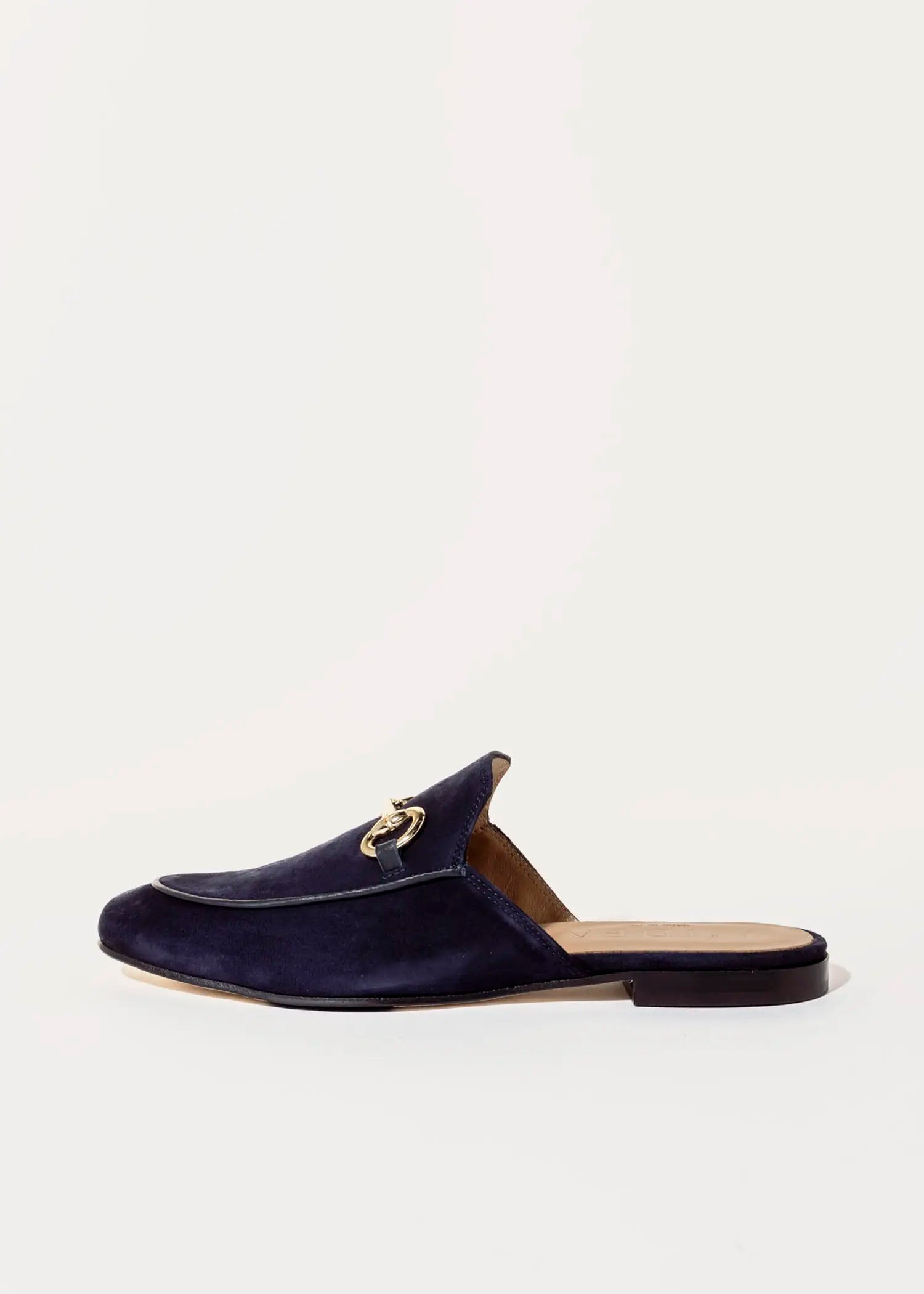 swatch_navy suede suede mule with bit flat shoes