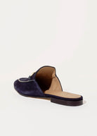 swatch_navy suede suede mule with bit flat shoes