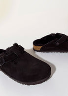 swatch_black suede boston shearling clog clogs