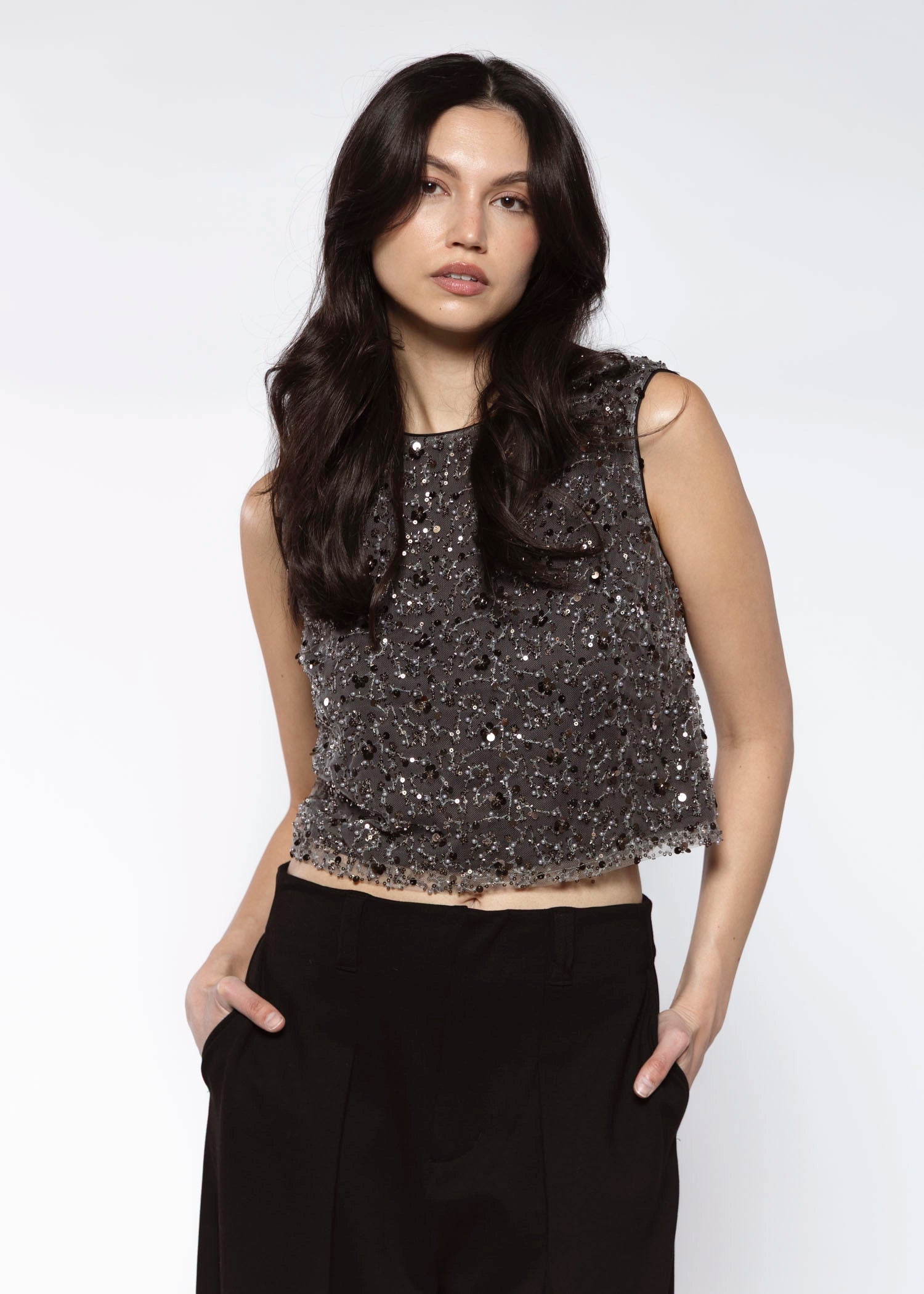 swatch_Gunmetal sequin mesh crop top