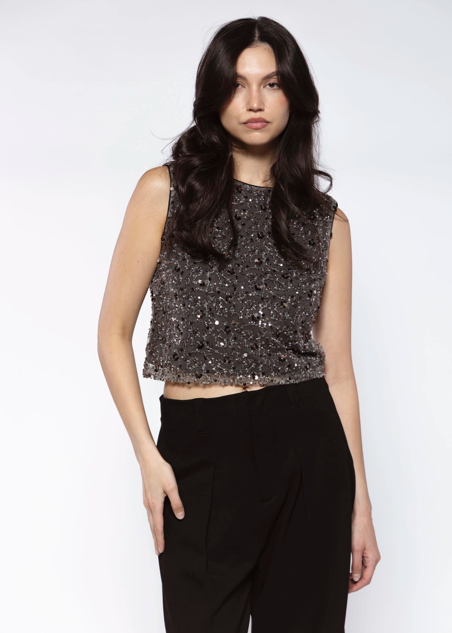 swatch_Gunmetal sequin mesh crop top