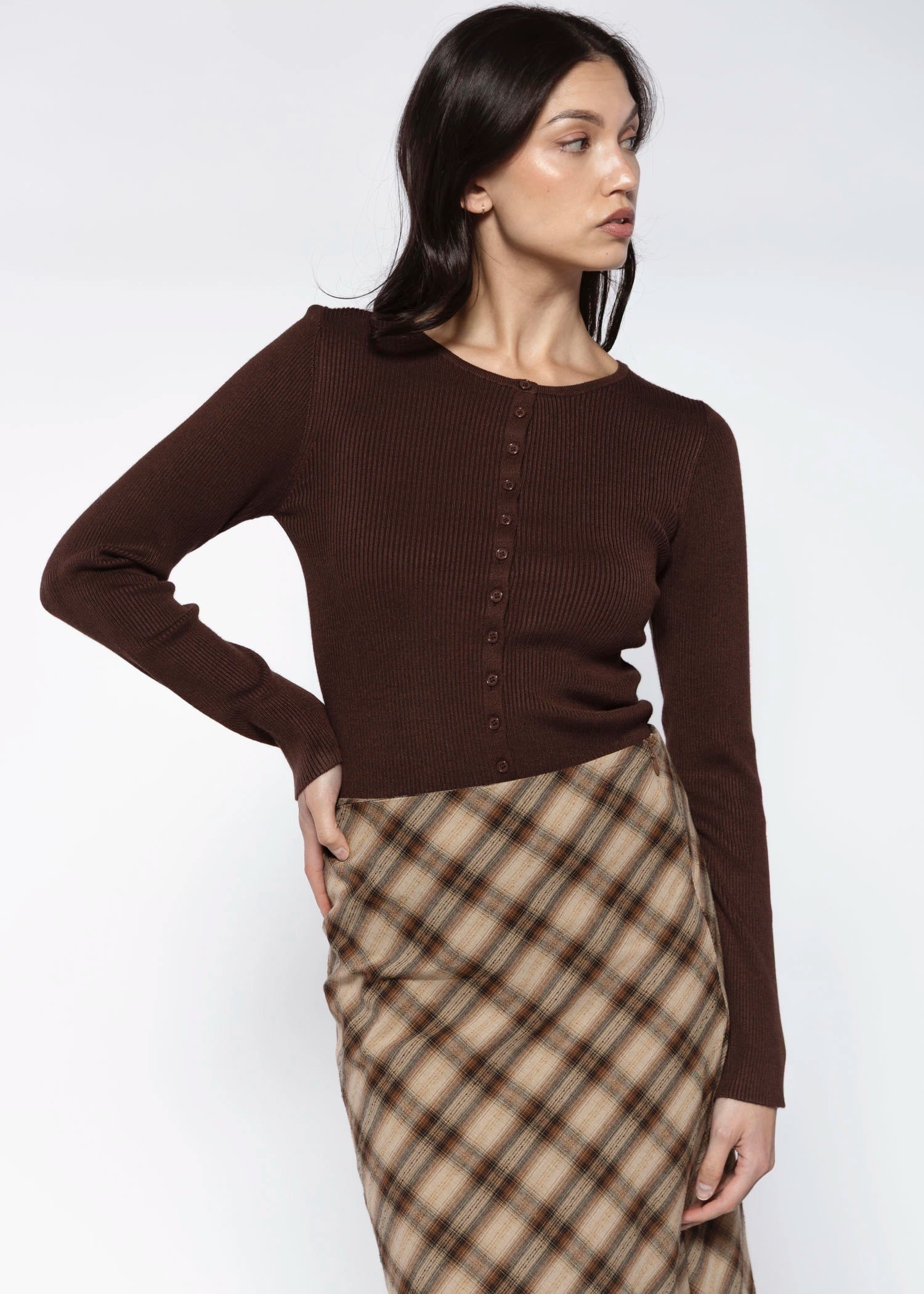 swatch_chocolate ribbed cardigan