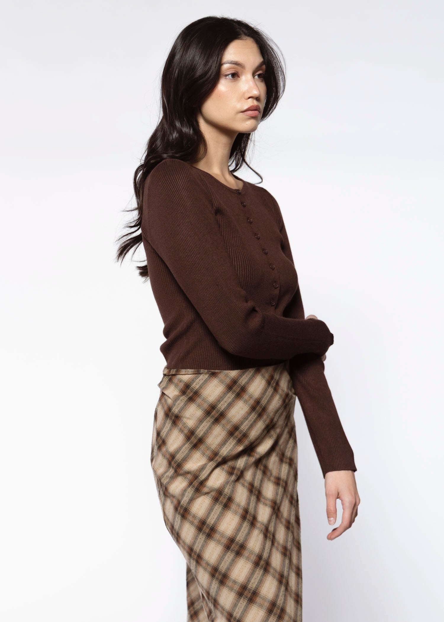 swatch_chocolate ribbed cardigan