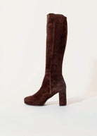 swatch_Chocolate Suede knee high heeled boot boots