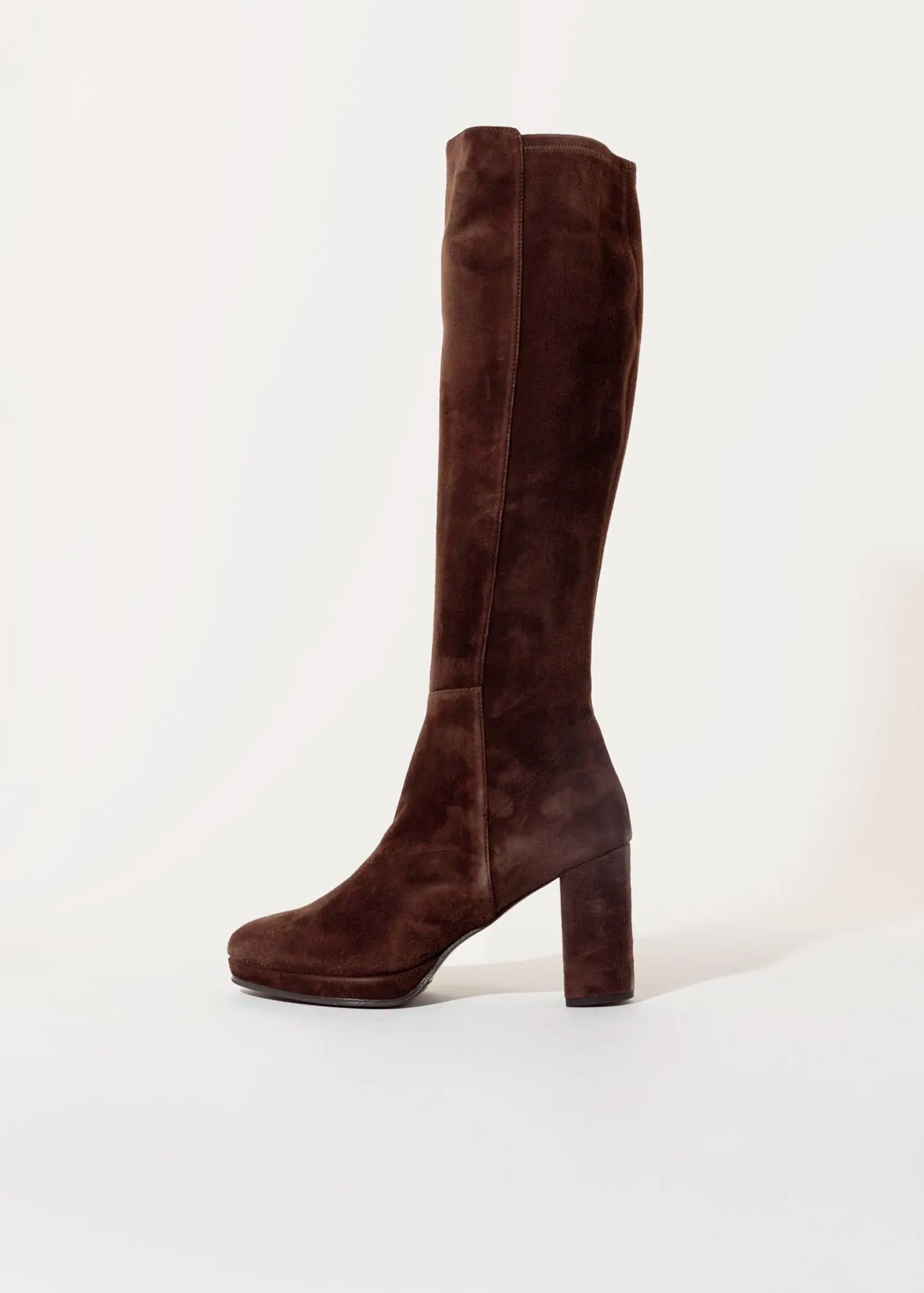 swatch_Chocolate Suede knee high heeled boot boots
