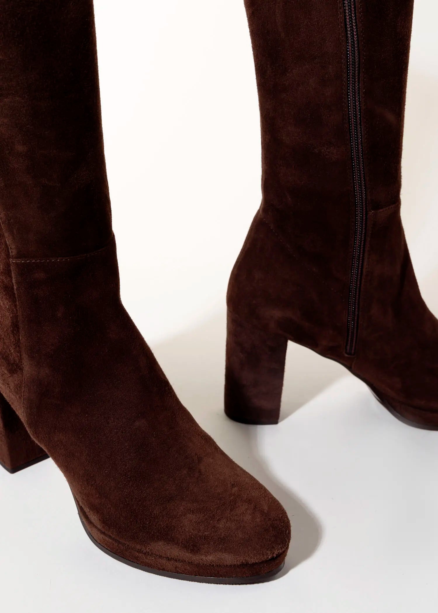 swatch_Chocolate Suede knee high heeled boot boots