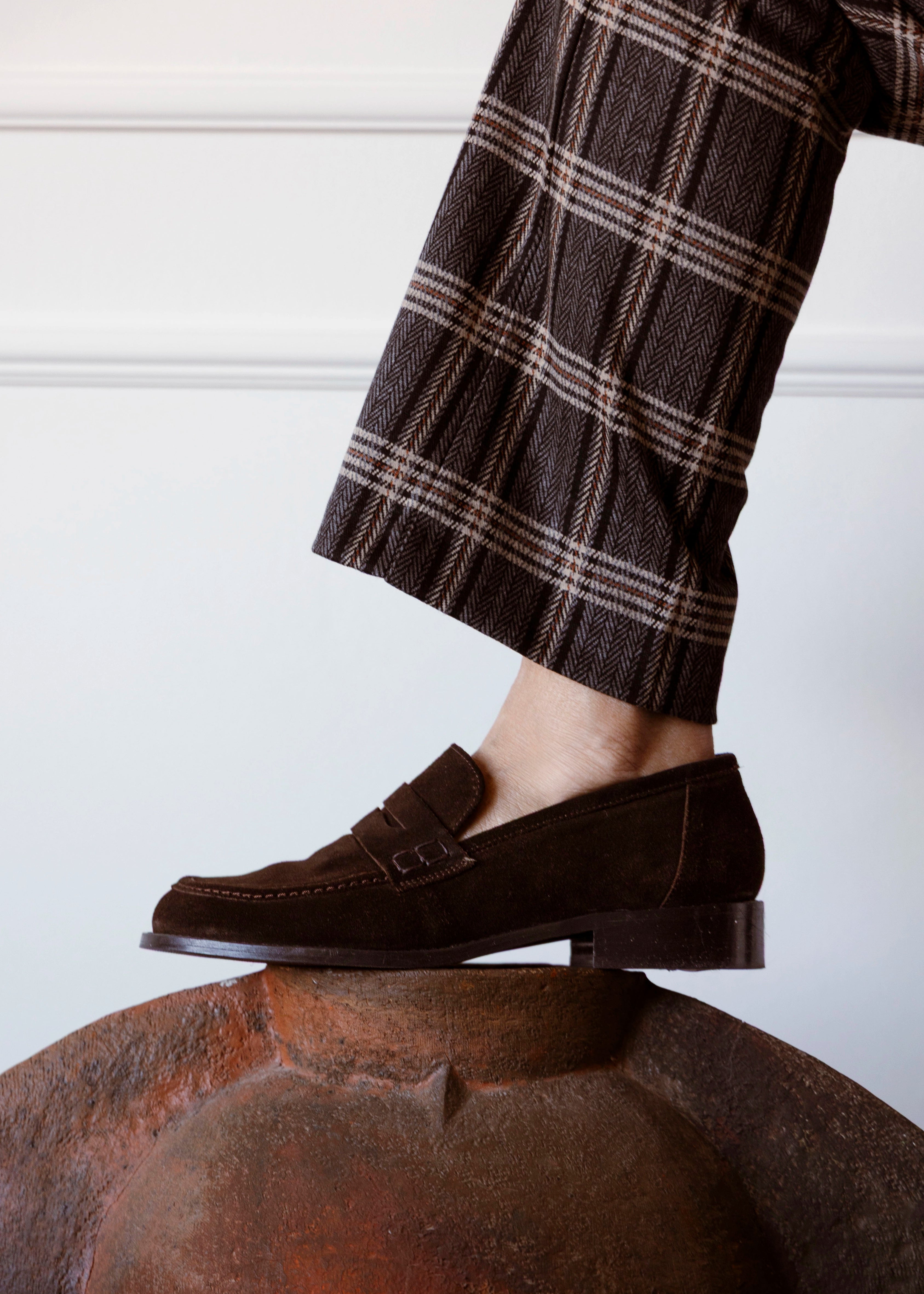 swatch_Chocolate Suede louisa penny loafer flat shoes